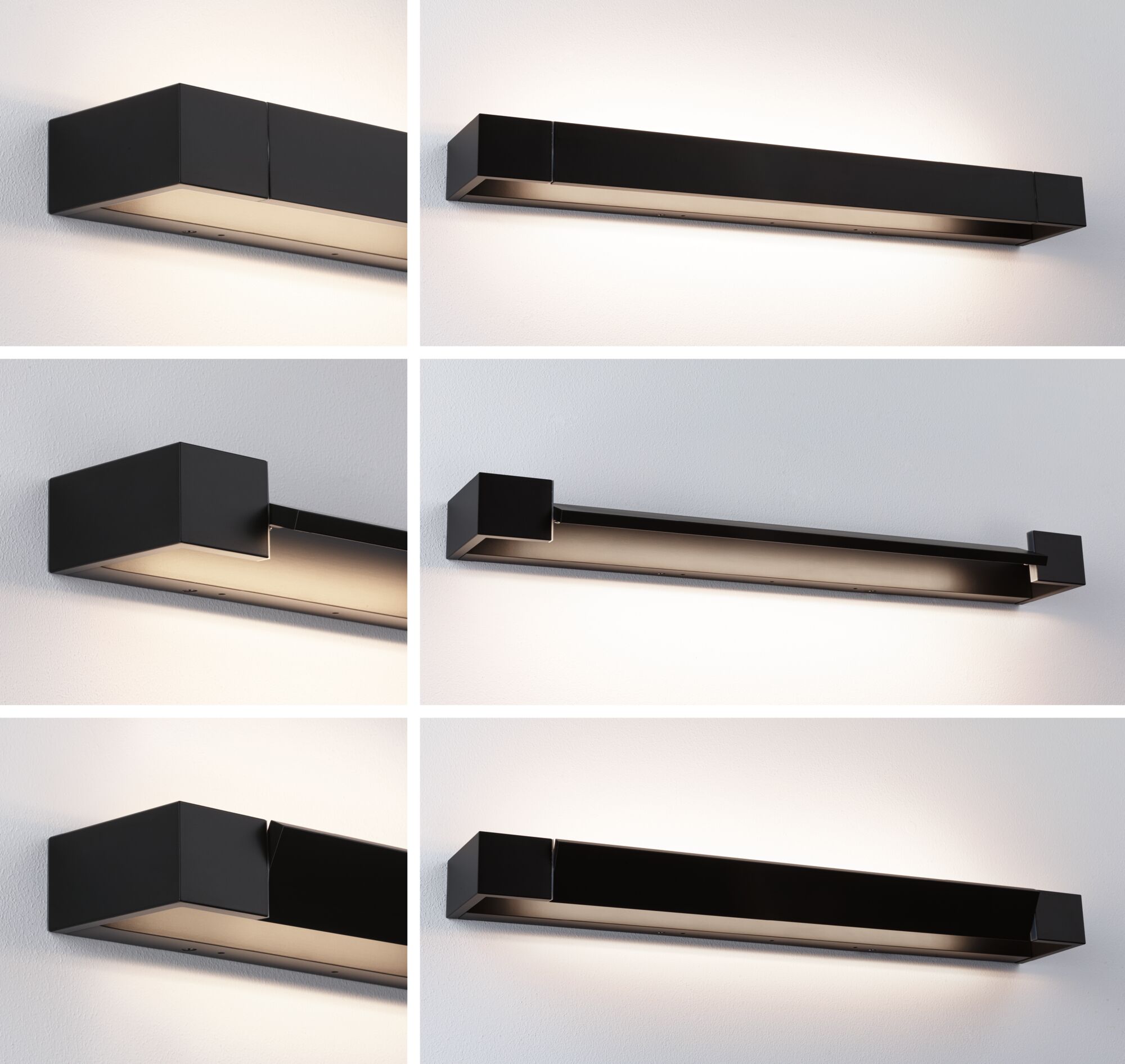 Modern black metal LED wall light with warm white illumination for stylish indoor lighting