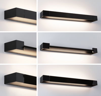 Modern black metal LED wall light with warm white illumination for stylish indoor lighting