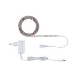 White LED strip light with power adapter and cable for flexible lighting setups