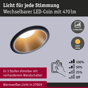 LED-Coin Leuchte mit warmweißem Licht 2700K und 3-Stufen-Dimmung über Wandschalter