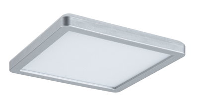 Quadratische Deckenleuchte aus silbernem Metall mit weißem Diffusor für moderne LED-Beleuchtung