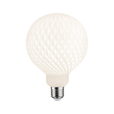 Witte LED-lamp met gestructureerd oppervlak en E27-fitting voor decoratieve verlichting