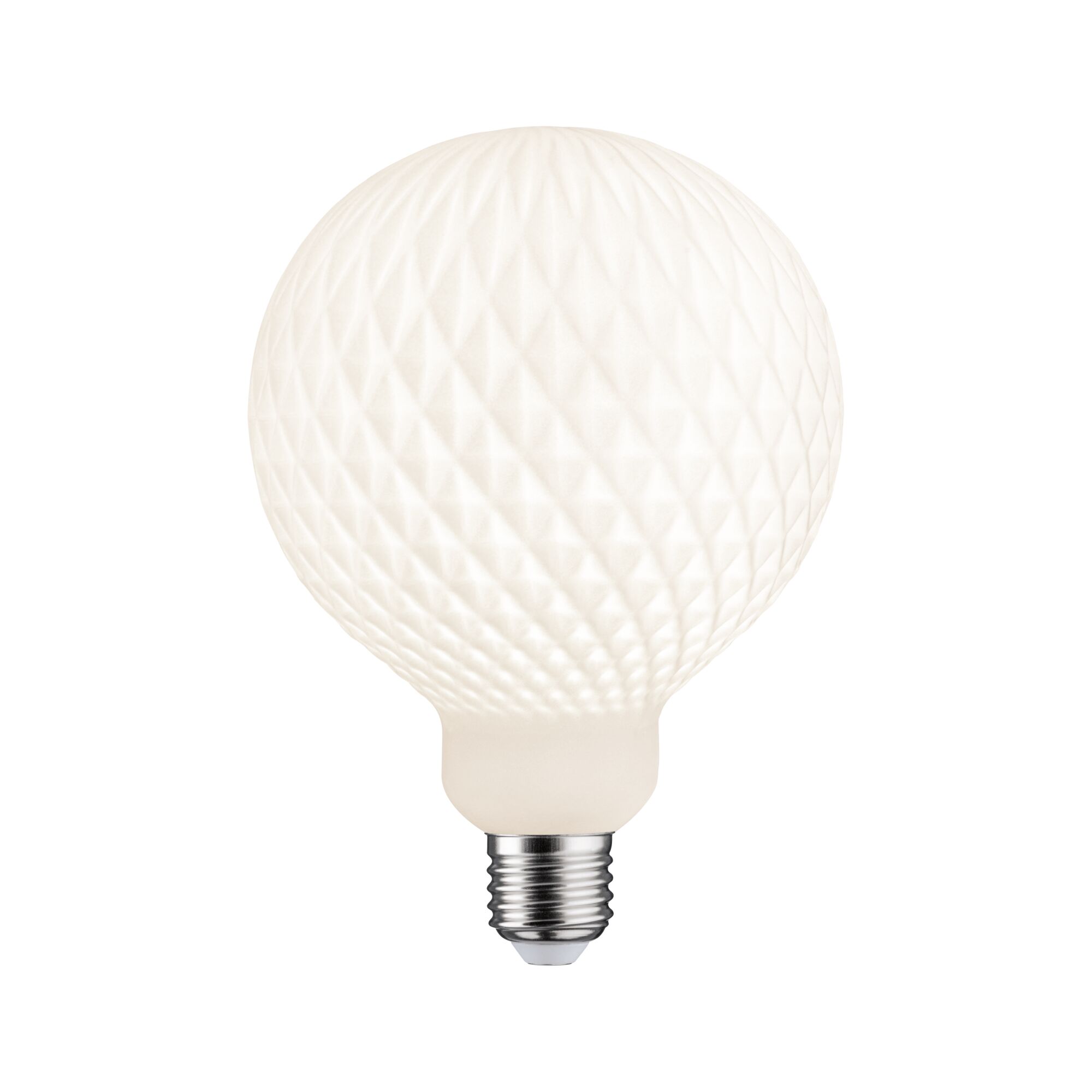 White Lampion Filament 230V LED Globe G125 E27 400lm 4,3W 3000K dimmbar Weiß Weiße LED-Glühbirne mit strukturierter Oberfläche und E27-Fassung für dekorative Beleuchtung