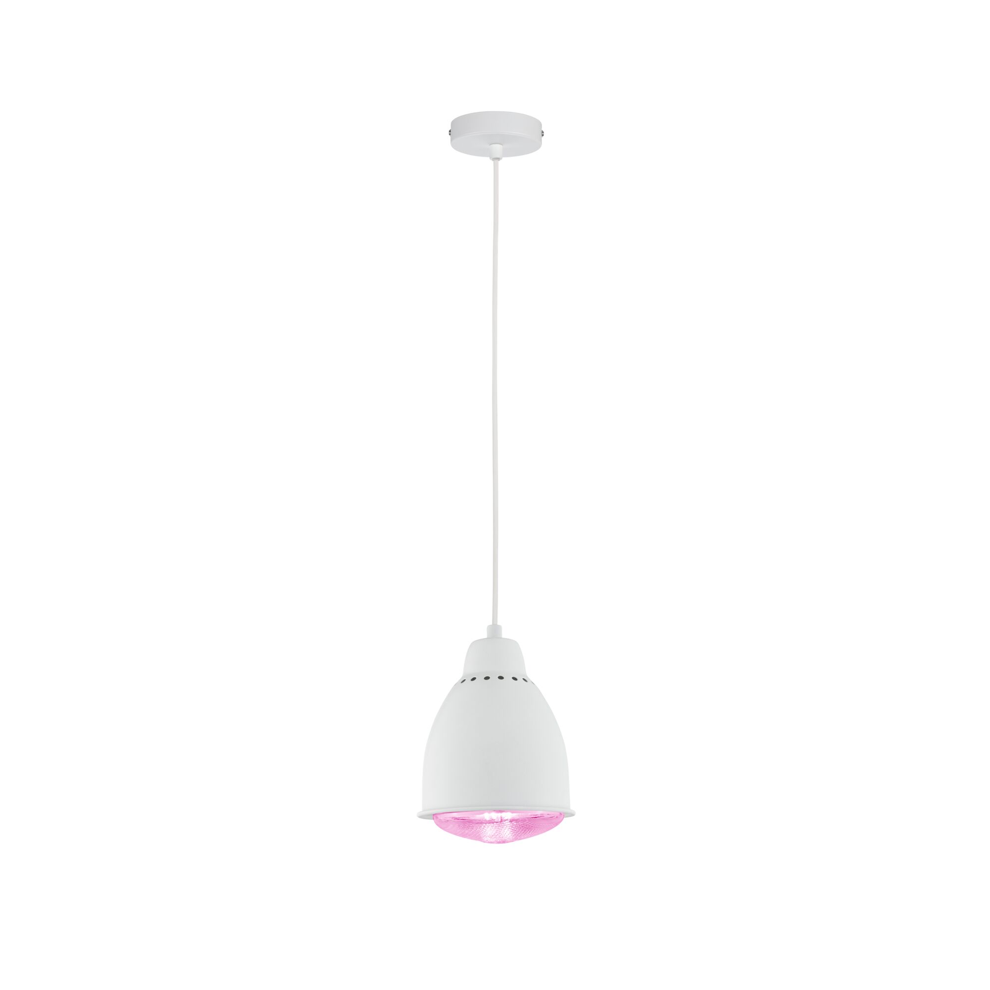 Weiße Metall-Pendelleuchte mit rosa LED-Licht für moderne Wohnraumbeleuchtung