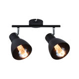 Zwarte metalen plafondlamp met twee verstelbare spots en warmwitte LED-lampen
