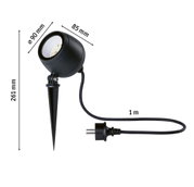 Black LED garden spotlight with ground spike and 1 meter cable, 90 mm diameter, 261 mm height