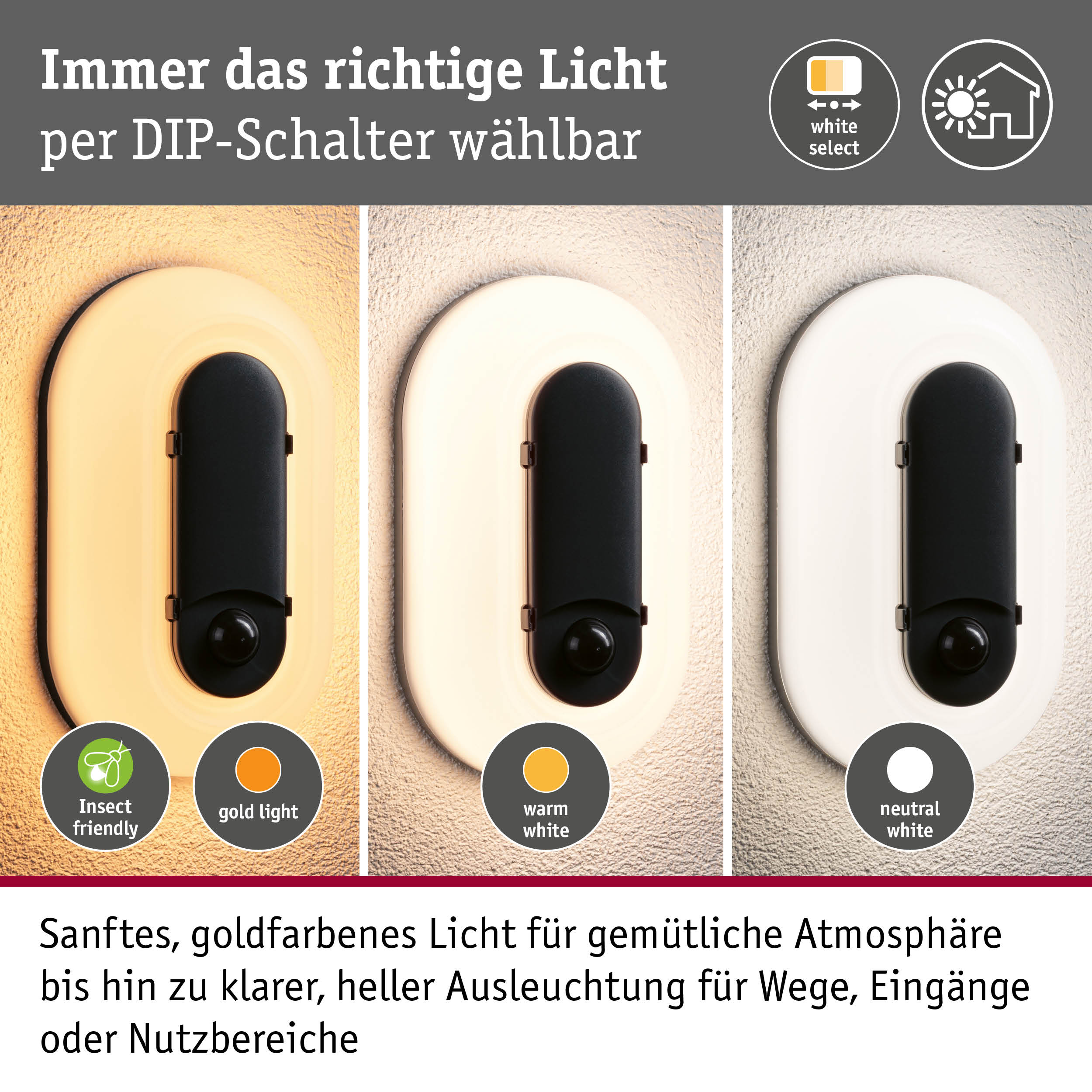 LED Außenwandleuchte Elunor inkl. Bewegungsmelder IP65 länglich 122x212mm 2200 - 4000K 18,5W 1445lm 230V Anthrazit/Weiß Polycarbonat
