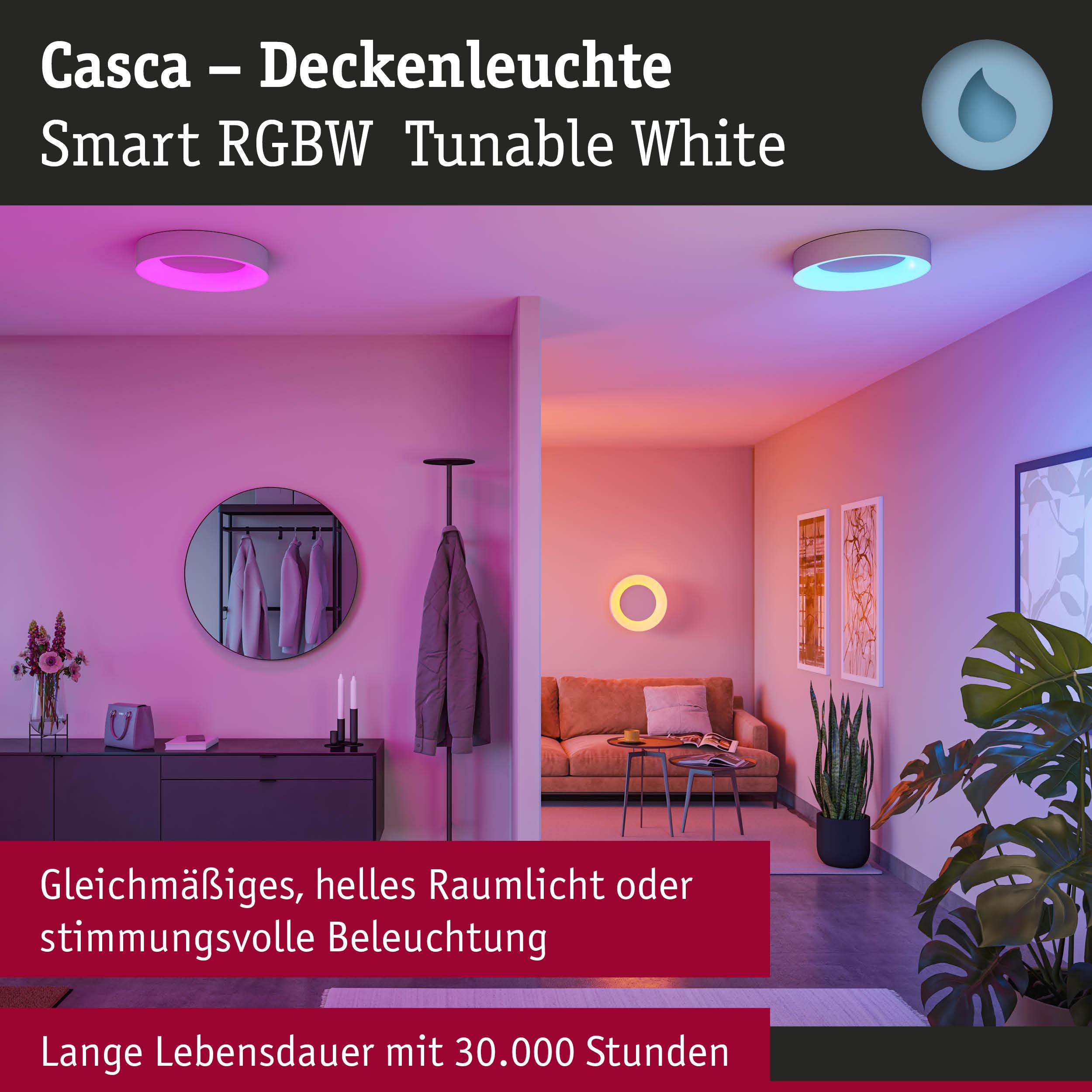 Casca Deckenleuchte aus weißem Material mit smartem RGBW Licht für stimmungsvolle Raumbeleuchtung