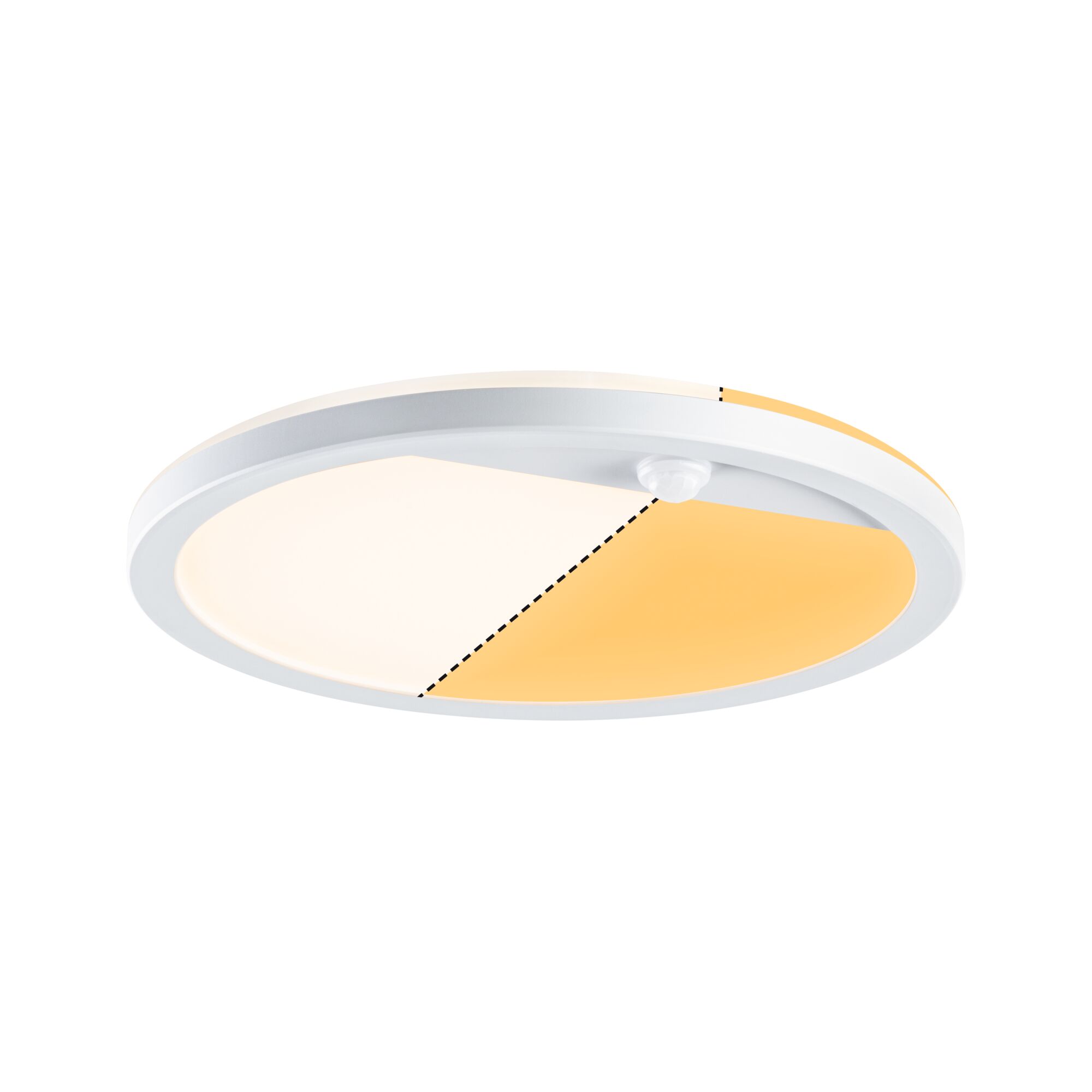 Panneau d'extérieur LED Lamina Backlight Détecteur de mouvement crépusculaire (IR) favorable aux insectes IP44 rond 280mm Tunable Warm 14W 1150lm 230V Blanc Matière plastique Plafonnier LED rond blanc avec température de couleur réglable et capteur intégré pour pièces à vivre.