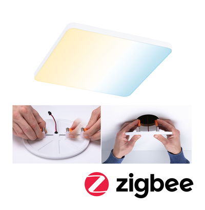 Witte vierkante LED-plafondlamp met warm en koel wit licht, eenvoudige montage met veerklemmen, Zigbee compatibel