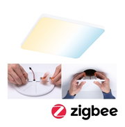 White square LED ceiling light with warm and cool white light, easy installation with spring clips, Zigbee compatible