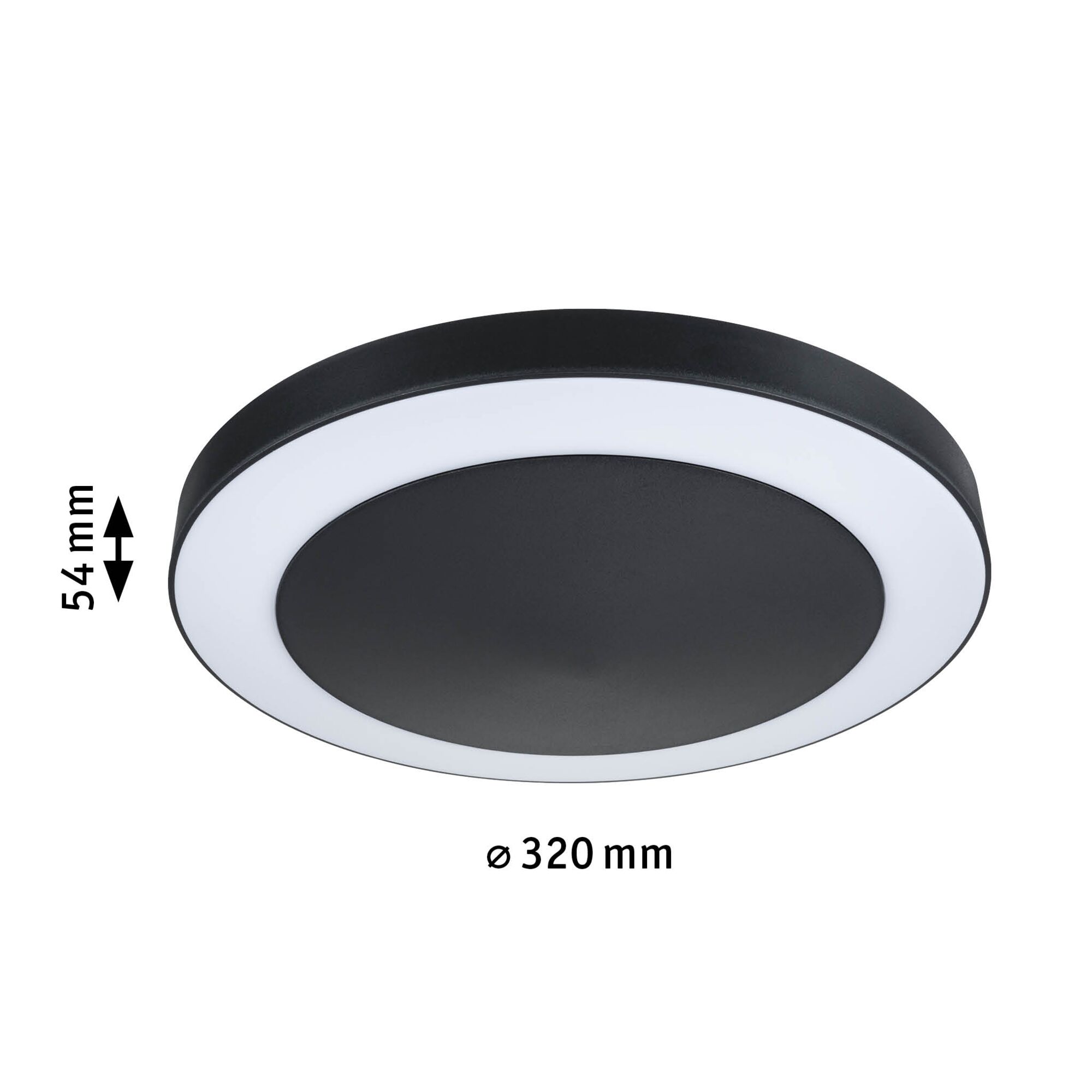 Plafonnier LED rond noir avec anneau lumineux blanc, diamètre 320 mm, éclairage intérieur moderne