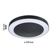 Plafonnier LED rond noir avec anneau lumineux blanc, diamètre 320 mm, éclairage intérieur moderne