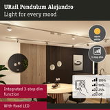 URail Pendulum Alejandro white pendant light with warm white fixed LED and integrated 3-step dim function