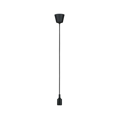 Schwarze Pendelleuchte aus Metall mit langem Kabel für moderne Innenbeleuchtung.