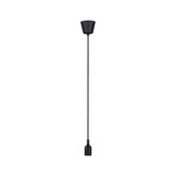 Zwarte metalen hanglamp met lange kabel voor moderne binnenverlichting.