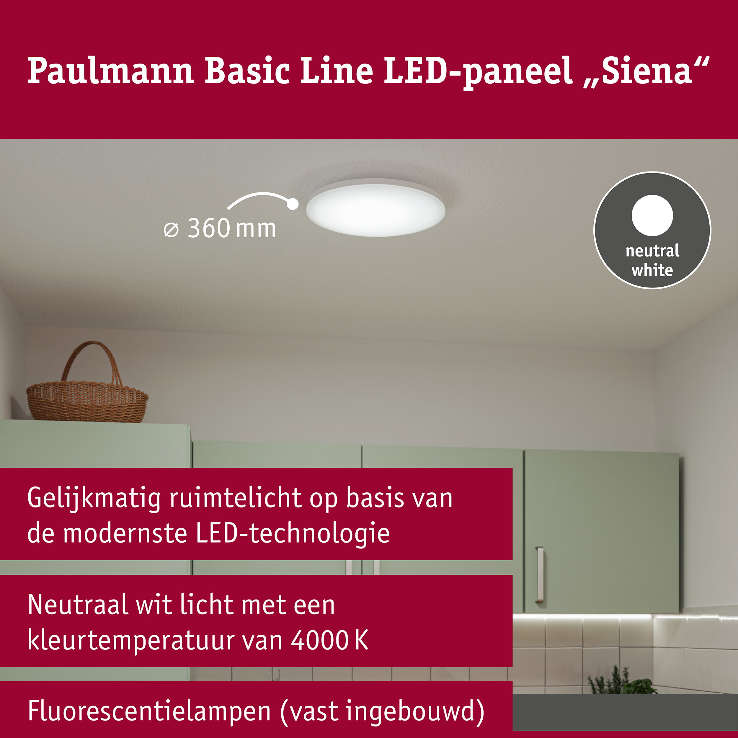 LED-plafondlamp Siena 4000K 360mm 1900lm 230V 22W