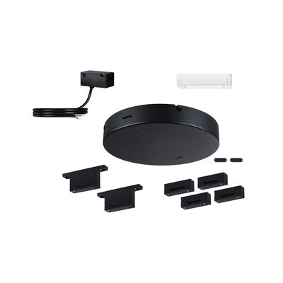 Black mounting kit with round ceiling plate and cable for LED track lighting accessories
