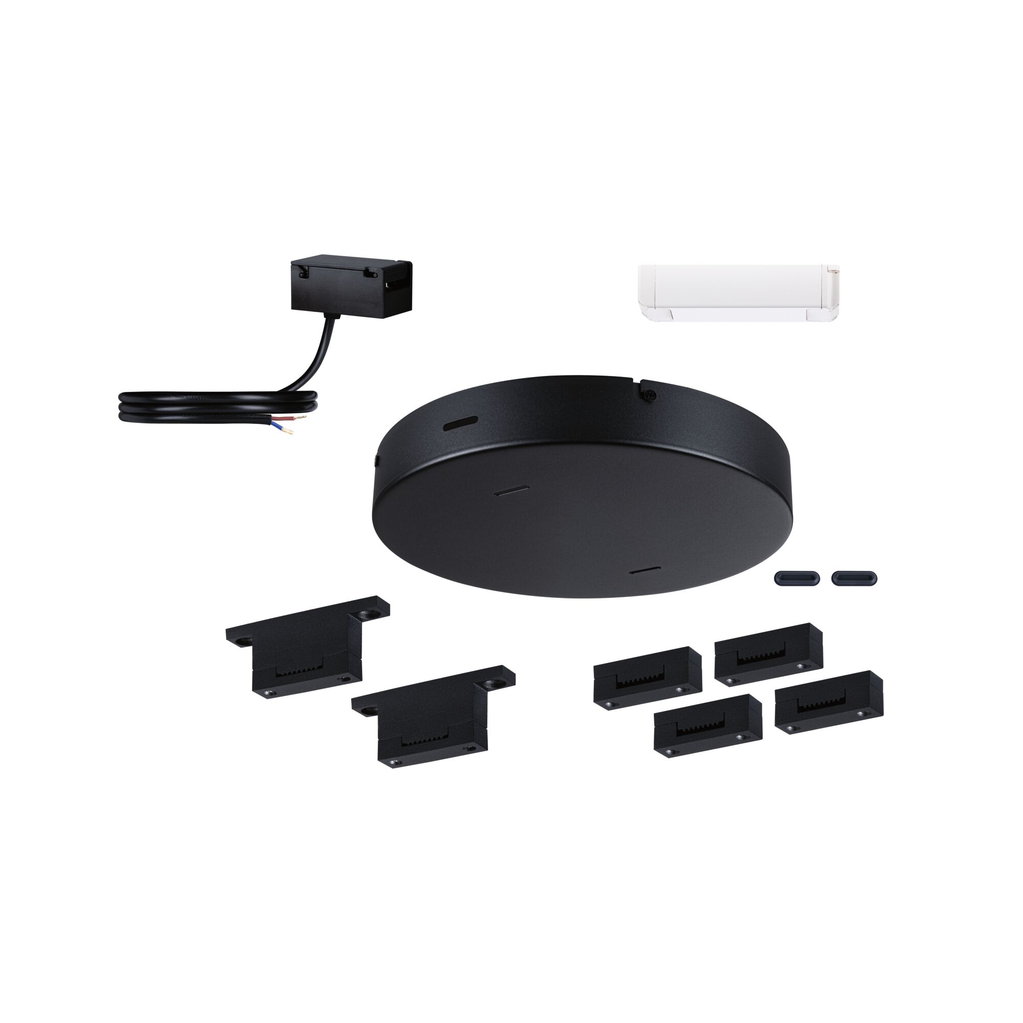 Black mounting kit with round ceiling plate and cable for LED track lighting accessories