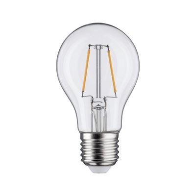 Klassische LED-Glühbirne mit transparentem Glas und silbernem Schraubsockel für energiesparende Beleuchtung