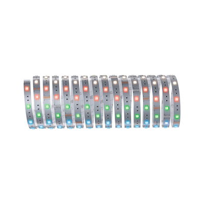 Flexible LED strip with multicolor LEDs on silver board for decorative lighting and ambiance