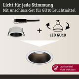 Anschluss-Set für GU10 Leuchtmittel mit weißem Einbaurahmen und schwarzem Innenring für LED-Spots