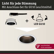 Weißer Einbaustrahler mit schwarzem Innenring und Anschluss-Set für GU10 Leuchtmittel