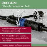 Câble de connexion 24V Plug & Shine noir avec verrou bleu, étanche IP68 pour éclairage extérieur