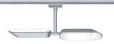Modern silver metal ceiling spotlight with two oval lights for living spaces.