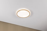 Plafonnier rond avec cadre en bois et lumière blanc chaud pour un éclairage moderne