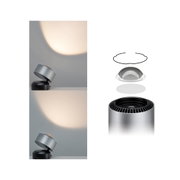 Moderne zilveren metalen LED-spot met zwarte basis voor binnenaccentverlichting en design