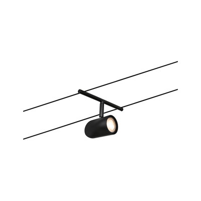 Schwarze LED-Seilstrahlerleuchte aus Metall mit rundem Leuchtenkopf für moderne Beleuchtung