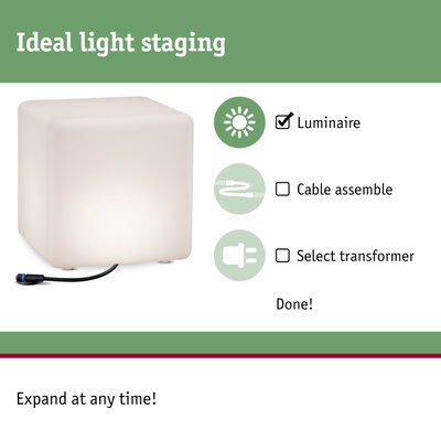 White square light cube with cable for decorative lighting and ambient illumination