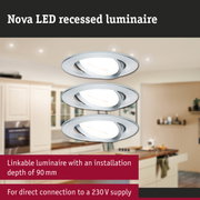 Nova LED recessed luminaire in silver metal with 90 mm installation depth for modern kitchen lighting