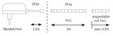 Technical drawing showing 78x48x67mm size and IP20/IP44 ratings for expandable LED light strips up to 5.5m