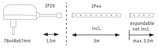 Technical drawing showing 78x48x67mm size and IP20/IP44 ratings for expandable LED light strips up to 5.5m
