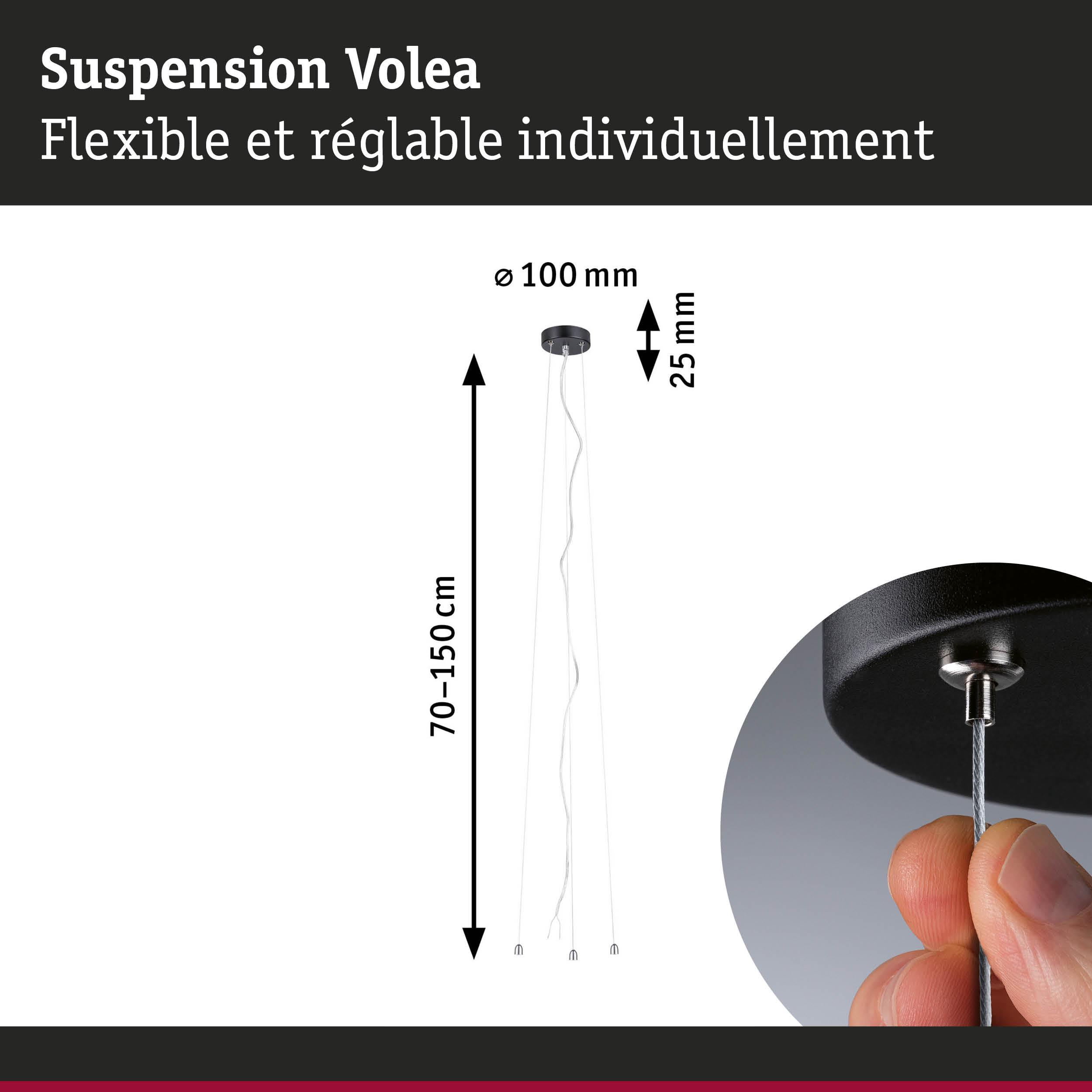 Suspension Volea noire flexible et réglable individuellement de 70 à 150 cm de longueur