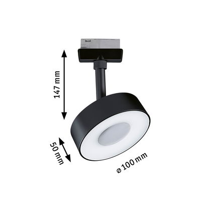 Zwarte metalen LED-spot met witte diffuser, 147 mm hoog, 100 mm diameter, moderne verlichting