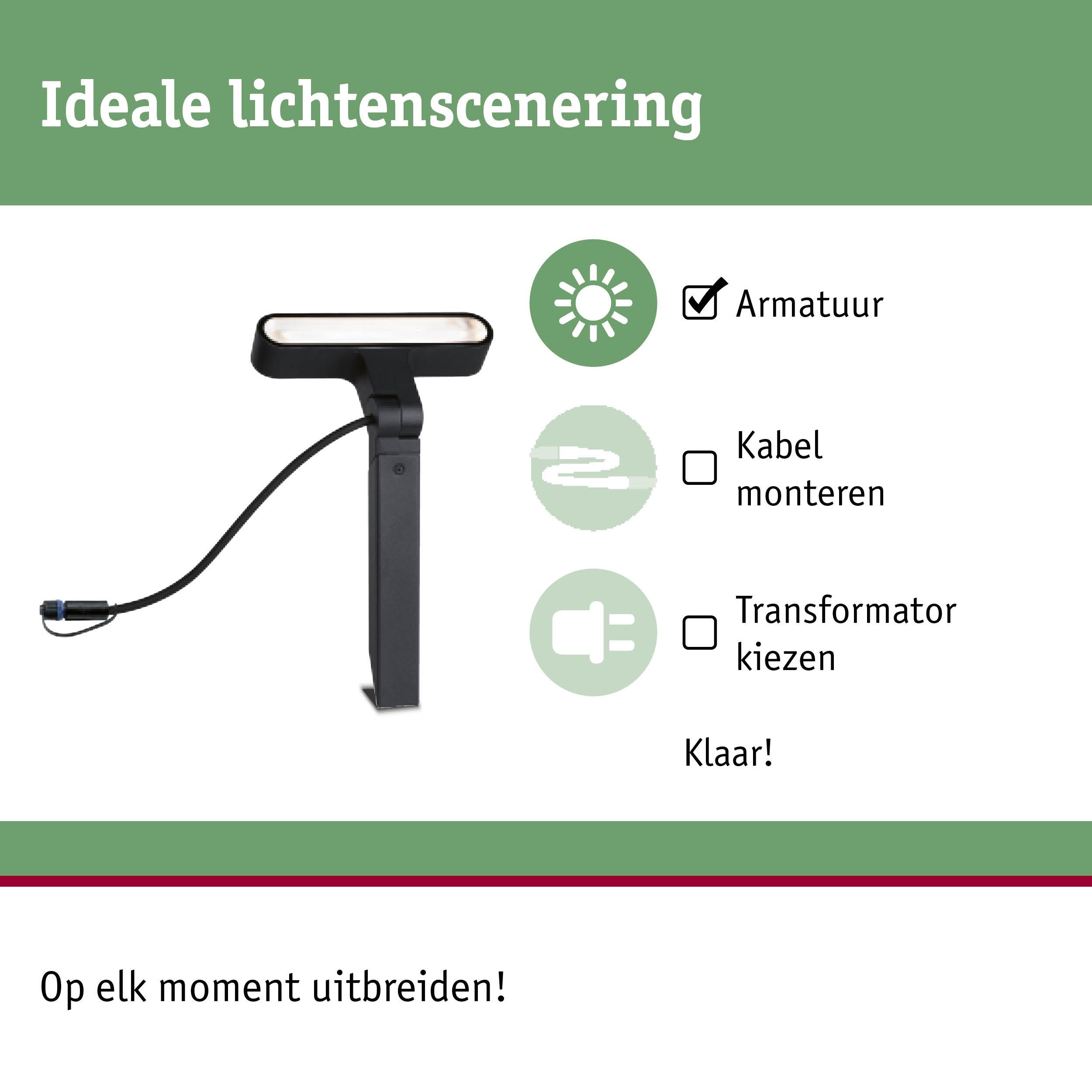 Zwarte LED-buitenlamp met kabelverbinding voor eenvoudige montage en flexibele uitbreiding