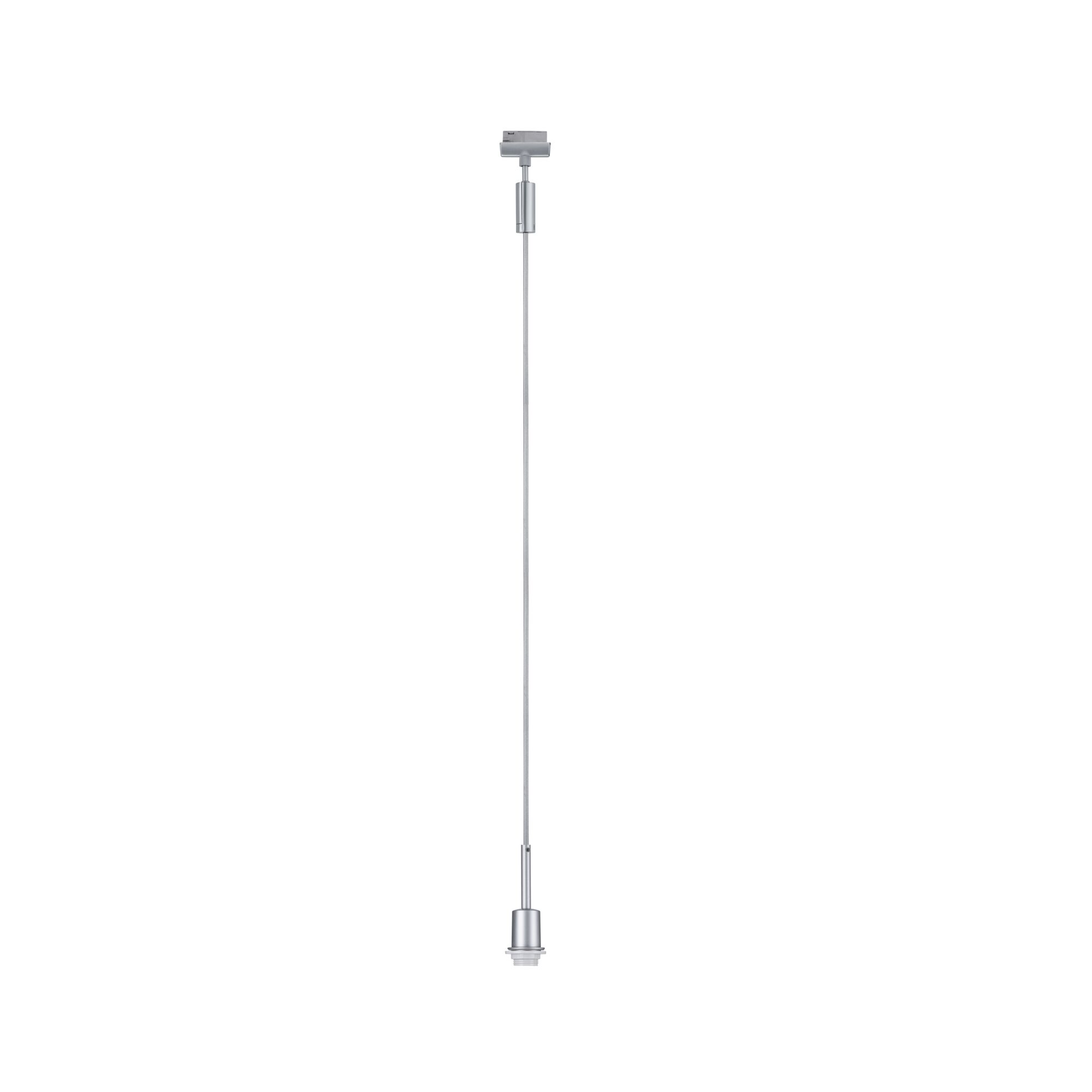 Langer silberner Metallpendel mit Kabel und Fassung für LED-Leuchten, moderne Beleuchtungslösung