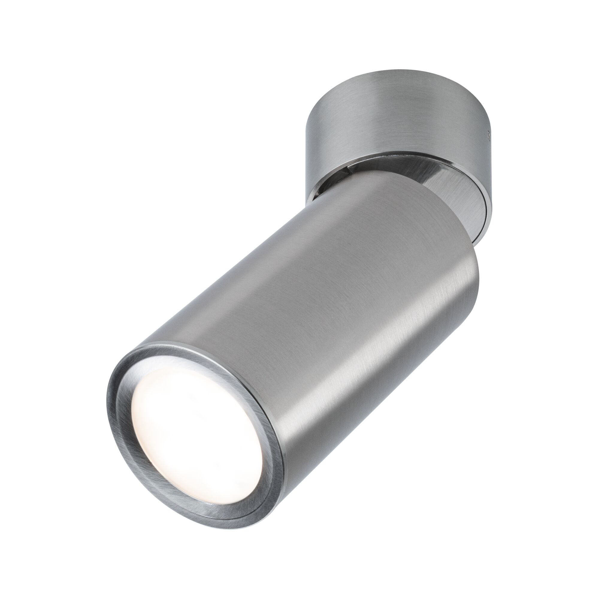 Moderne LED-loftspot i børstet sølvfarvet aluminium til fokuseret belysning