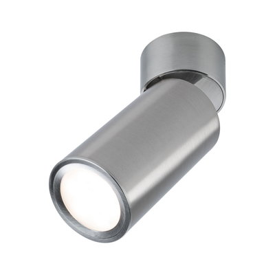 Moderne LED-loftspot i børstet sølvfarvet aluminium til fokuseret belysning