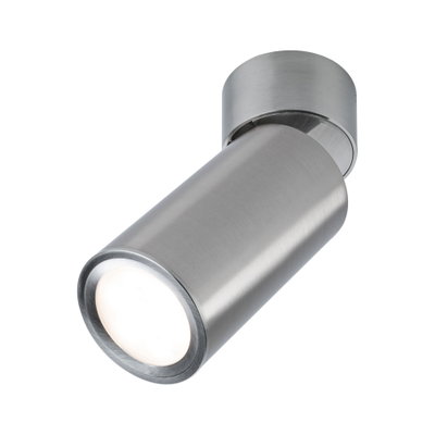 Moderne LED-loftspot i børstet sølvfarvet aluminium til fokuseret belysning