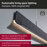 Sustainable grey felt ceiling light with sound-absorbing effect and integrated LED lighting