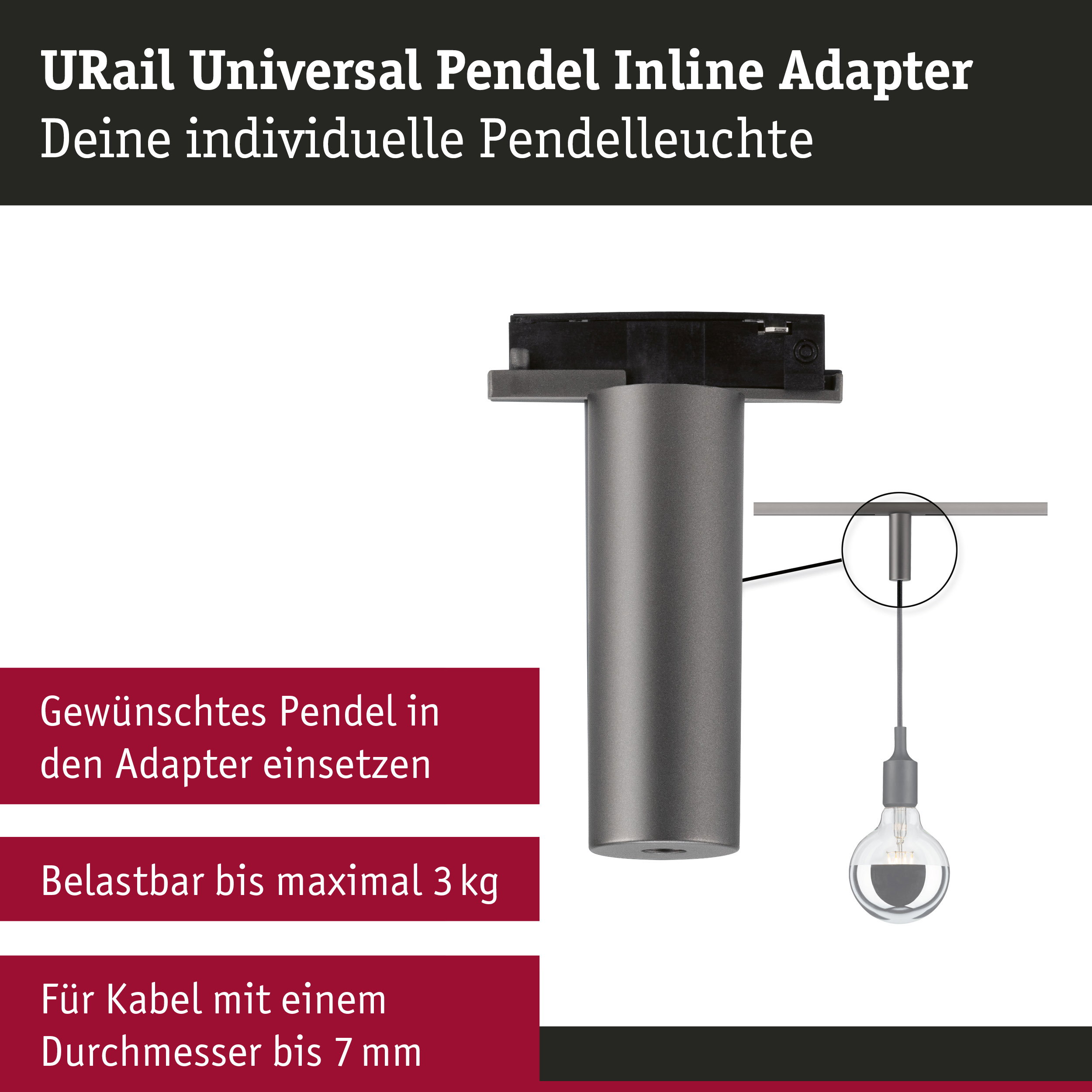 URail Pendeladapter Universal max. 50W 230V Titanium