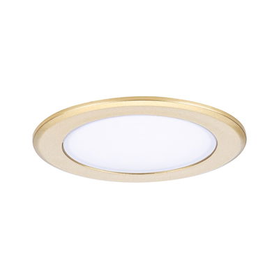 Round gold aluminum LED recessed panel with white diffuser for modern interior lighting solutions