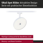 Weißer URail Spot Hildor mit flächigem Lichtaustritt und praktischer Dimmfunktion für blendfreies Licht