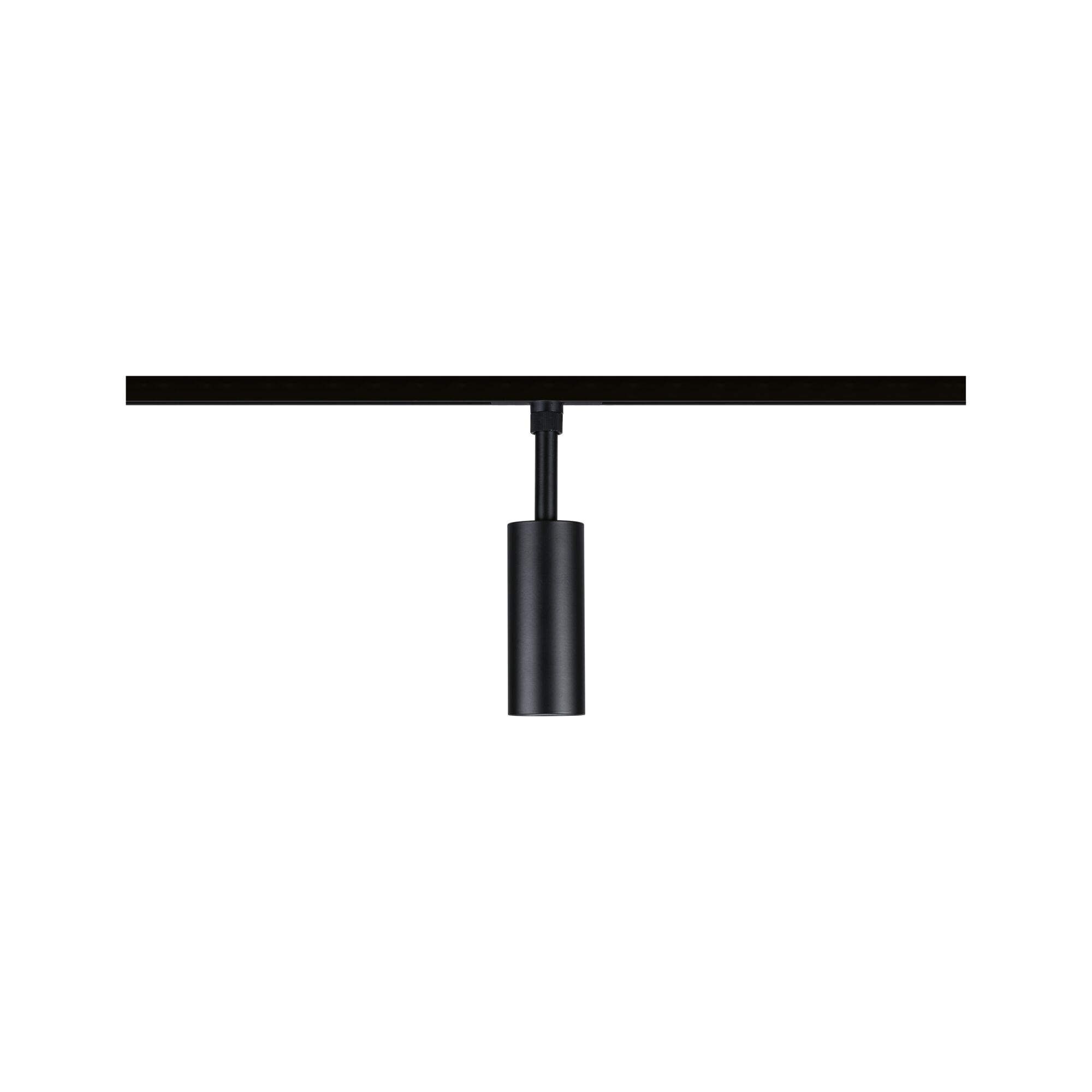 Black aluminium LED spotlight on track system for modern accent lighting in interiors