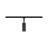 Black aluminium LED spotlight on track system for modern accent lighting in interiors