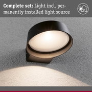 Black outdoor wall light with built-in light source and frosted diffuser for garden lighting